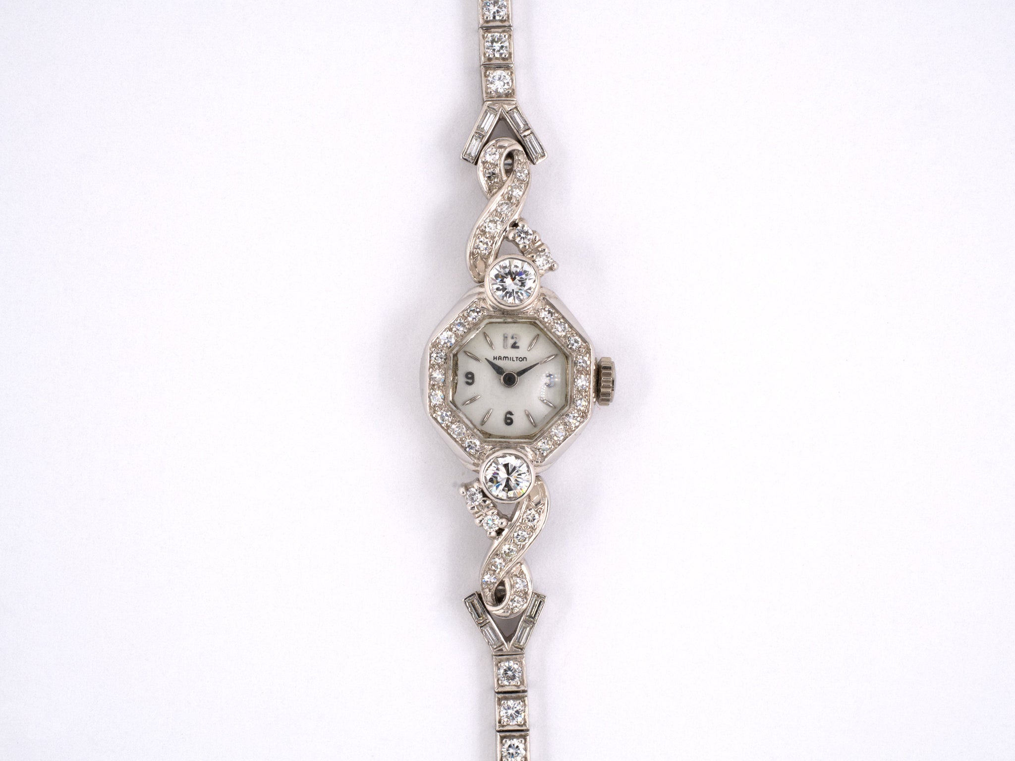 61015 Circa 1950s Hamilton Platinum Diamond Ladies Watch