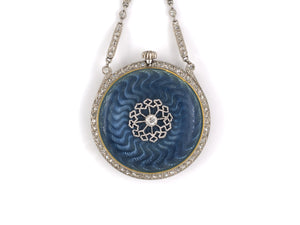 61021 - SOLD - Circa 1915 Dreicer & Co Platinum Diamond Enamel Pendant Watch