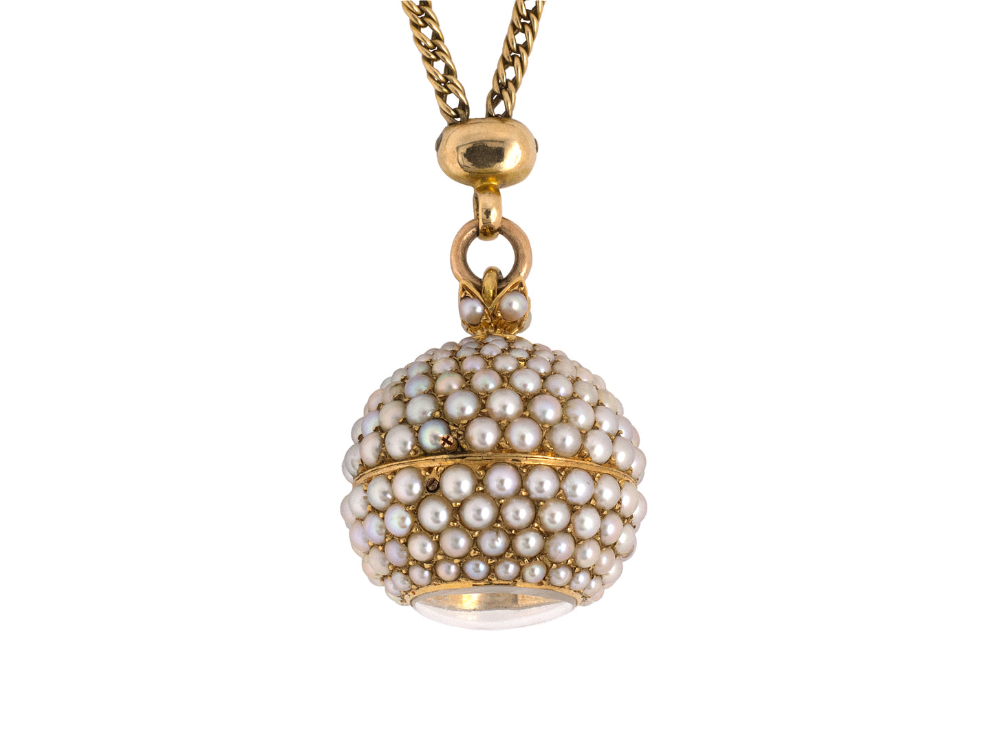 61104 - Art Nouveau Gold 1/2 Pearl Ball Pendant Watch
