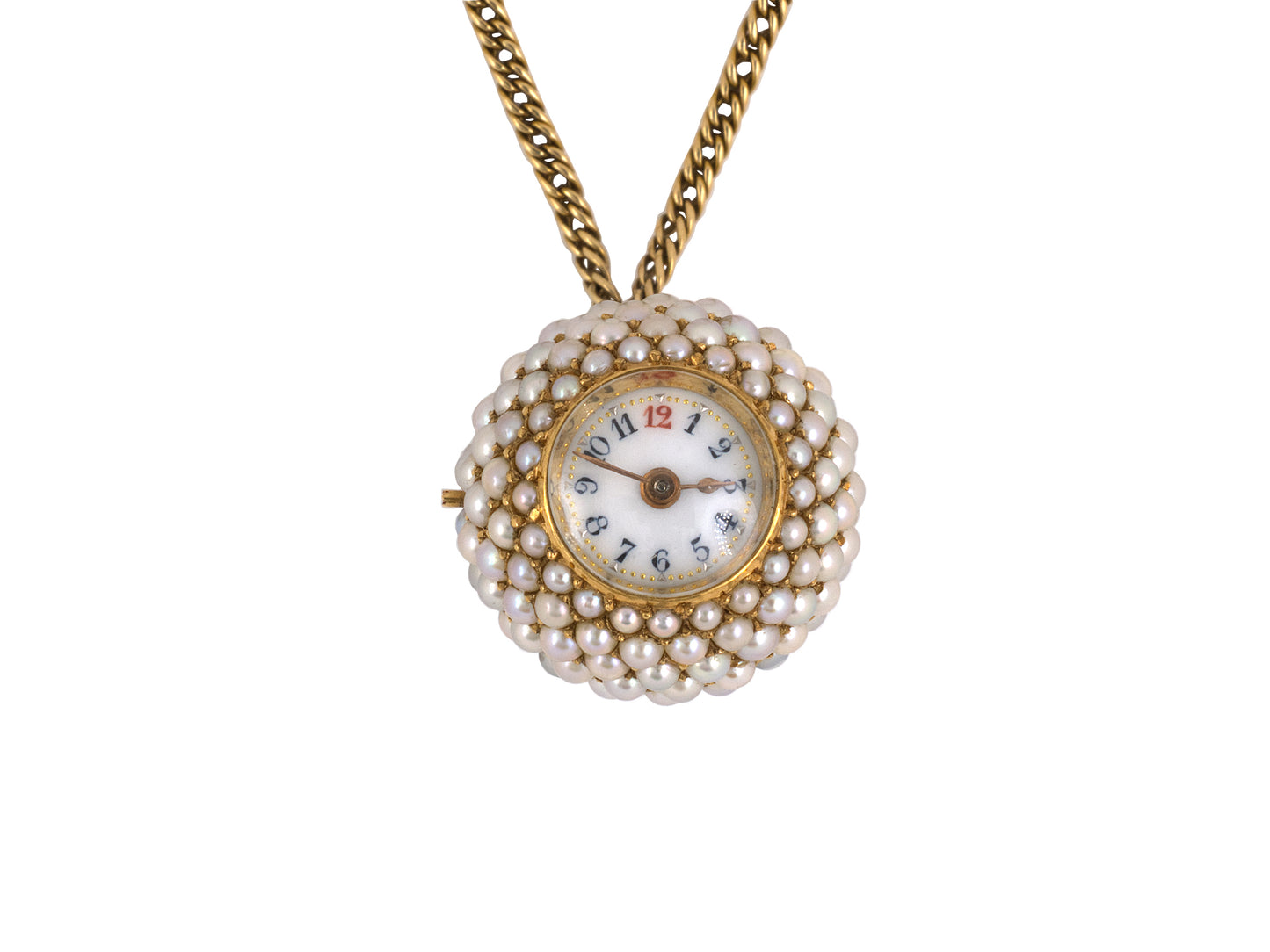 61104 - Art Nouveau Gold 1/2 Pearl Ball Pendant Watch
