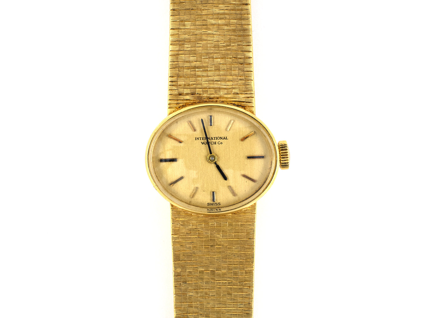 61108 - SOLD - Circa1970s International Watch Co Gold Textured Mesh Watch