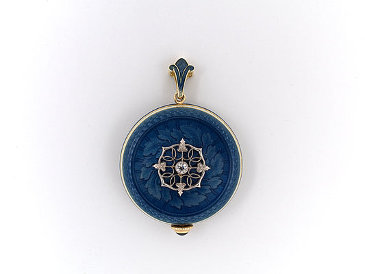 61345 - SOLD - Circa1915 Cressarrow Gold Platinum Diamond Enamel Pendant Watch