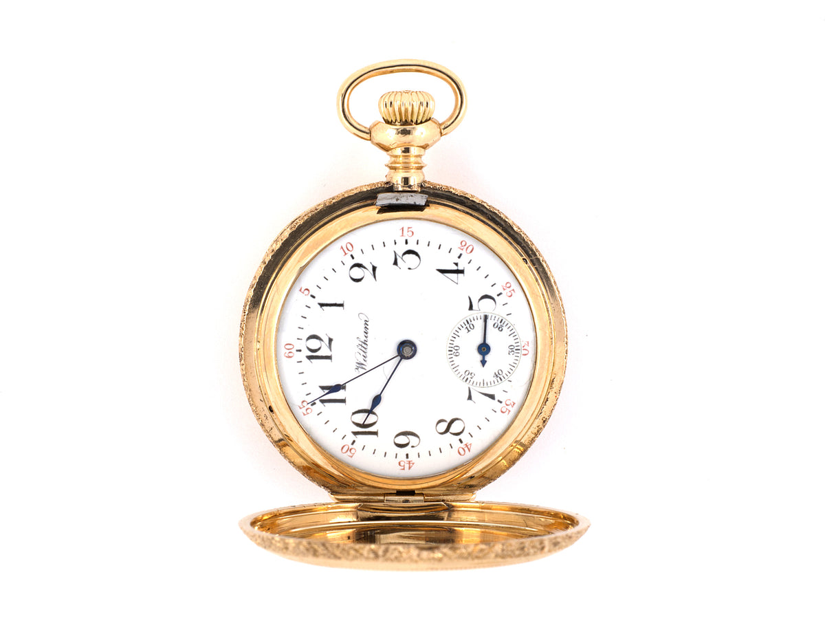 61365 - Circa 1900 Lady Waltham American Waltham Watch Co Gold Diamond Emerald Ruby Butterfly Design Pendant Watch