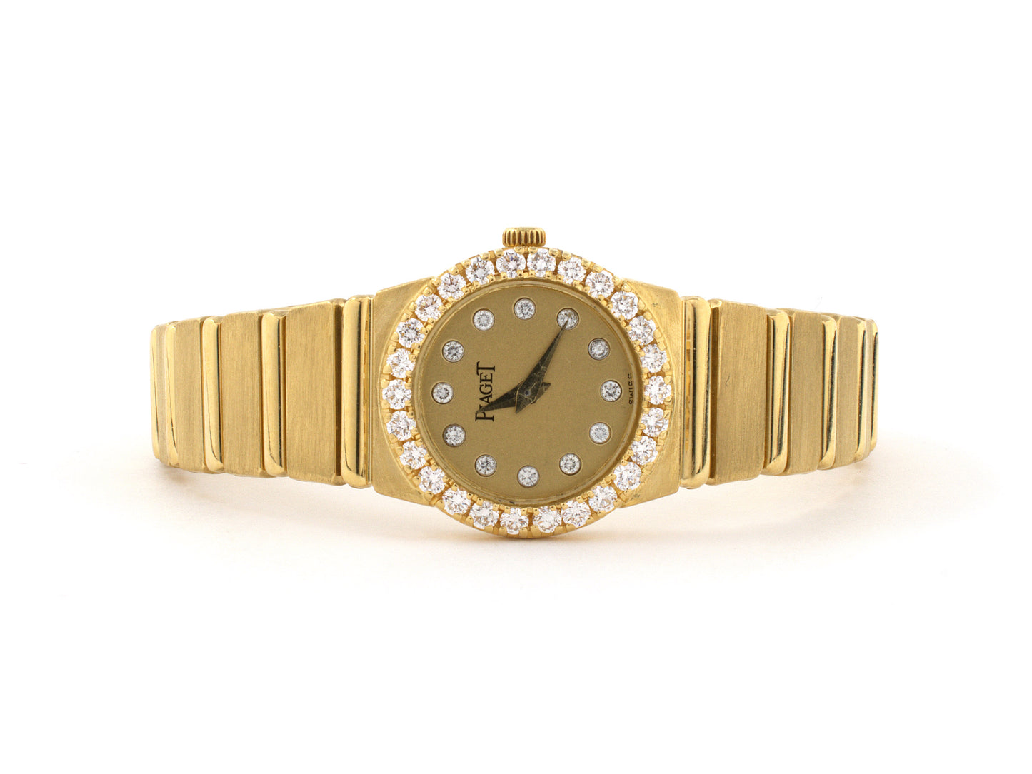 61376 - SOLD - Circa 1980s Piaget Polo Quartz Gold Diamond Bezel And Markers Watch