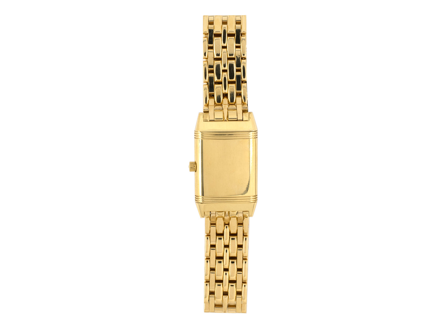 61378 - Jaeger Le Coultre Reverso Gold Off White Dial With Moon Phase Quartz Tank Style Link Bracelet Watch