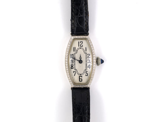 61383 - Art Deco Gold Belais Swiss Goering Watch Black Crocodile Strap