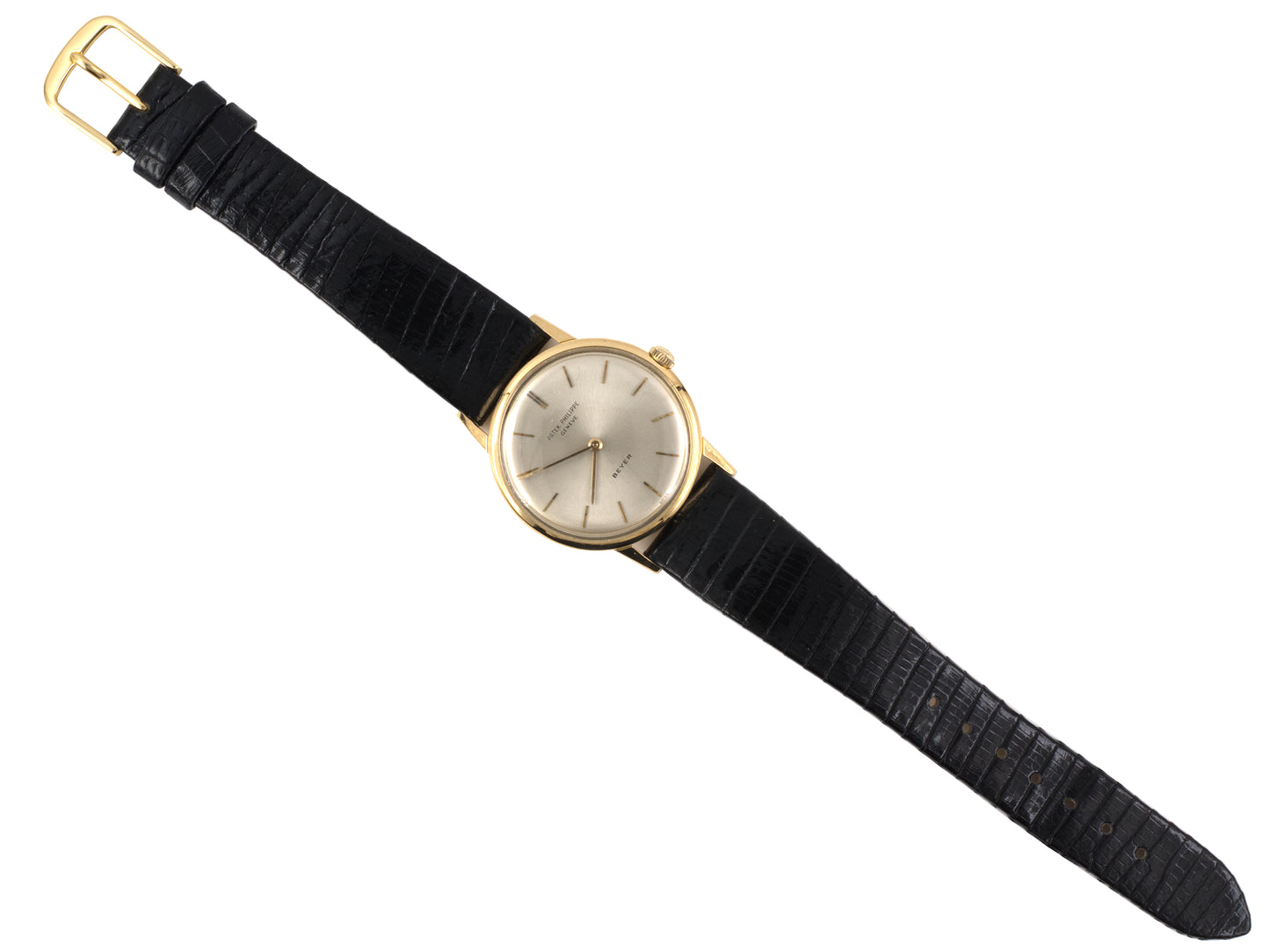 61385 - SOLD - 18K  Patek Philippe Circa 1963 Mechanical Wind Calatrava 33mm Black Lizard Attachment Wrist Watch