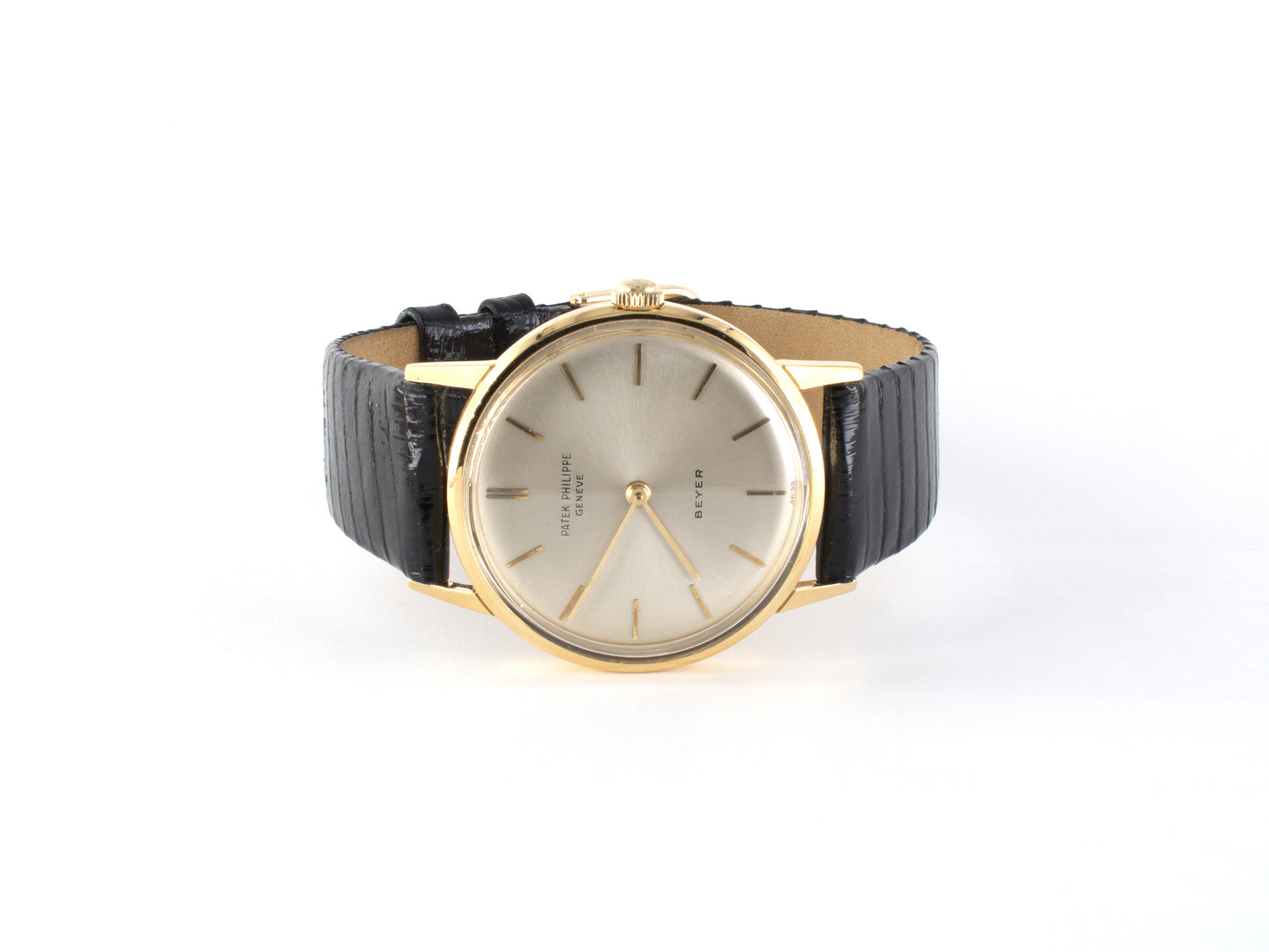61385 - SOLD - 18K  Patek Philippe Circa 1963 Mechanical Wind Calatrava 33mm Black Lizard Attachment Wrist Watch