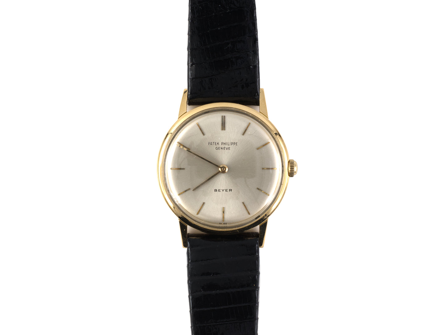 61385 - SOLD - 18K  Patek Philippe Circa 1963 Mechanical Wind Calatrava 33mm Black Lizard Attachment Wrist Watch