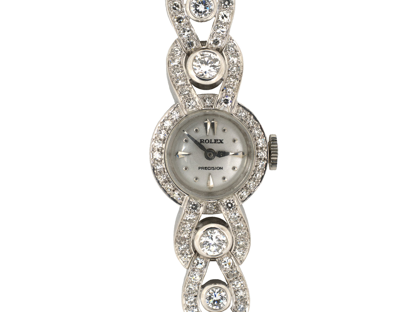 61389 - SOLD - Circa 1950s Rolex Platinum Diamond Gold Woven Link Adjustable Bracelet Watch