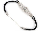 61390 - Circa 1953 Elgin Platinum Diamond Rectangular Black Cord Watch