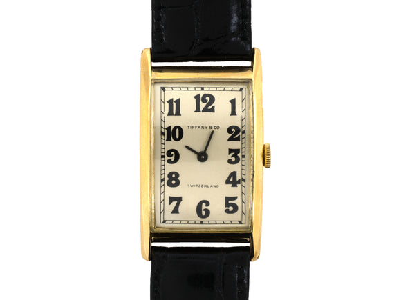 61392 - Tiffany Swiss Mechanical Movement Case Gold Tank Style Gents Wrist Watch