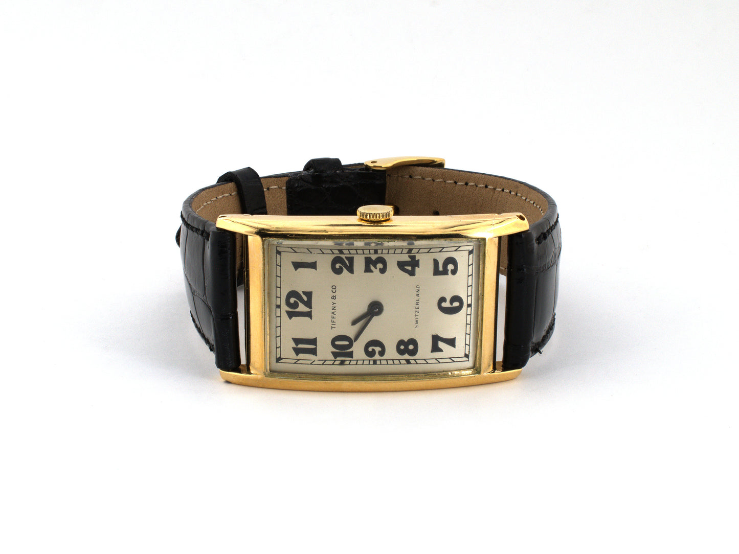 61392 - Tiffany Swiss Mechanical Movement Case Gold Tank Style Gents Wrist Watch