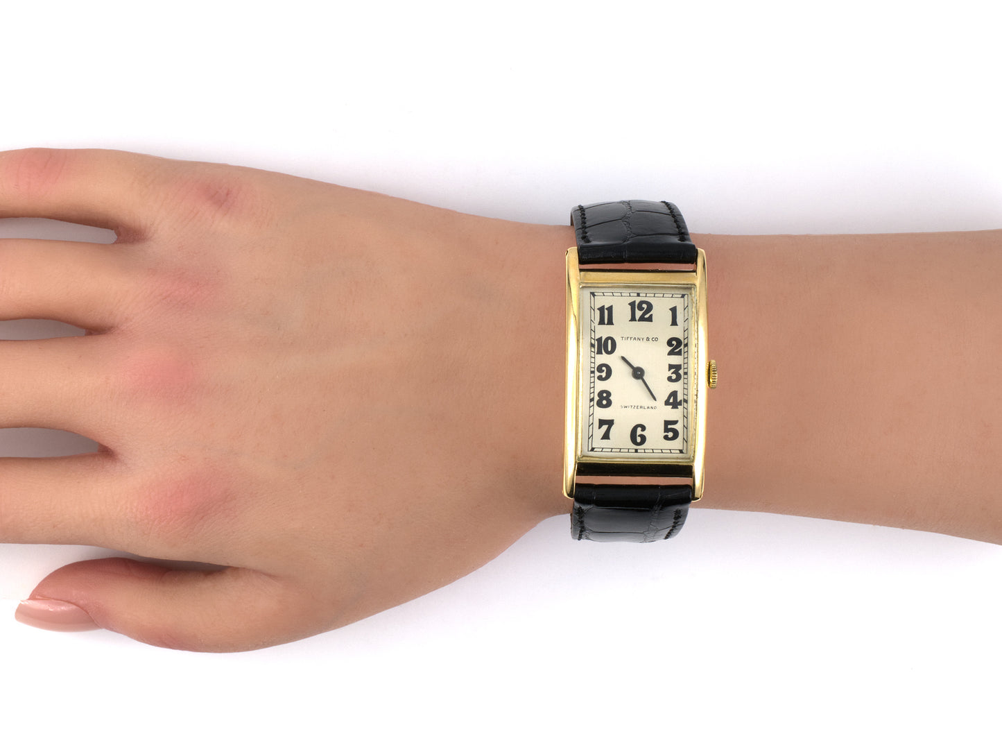 61392 - Tiffany Swiss Mechanical Movement Case Gold Tank Style Gents Wrist Watch