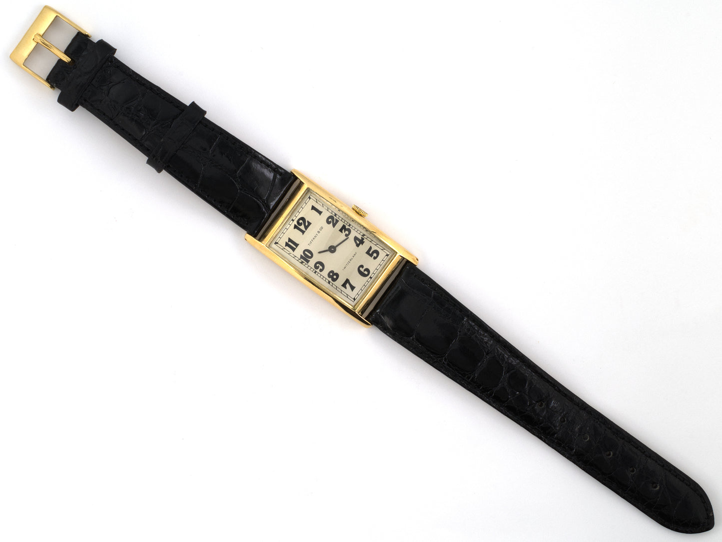 61392 - Tiffany Swiss Mechanical Movement Case Gold Tank Style Gents Wrist Watch