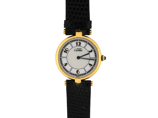 61393 - Circa 1990s Must De Cartier Vermeil 30mm Round Face Quartz Wrist Watch