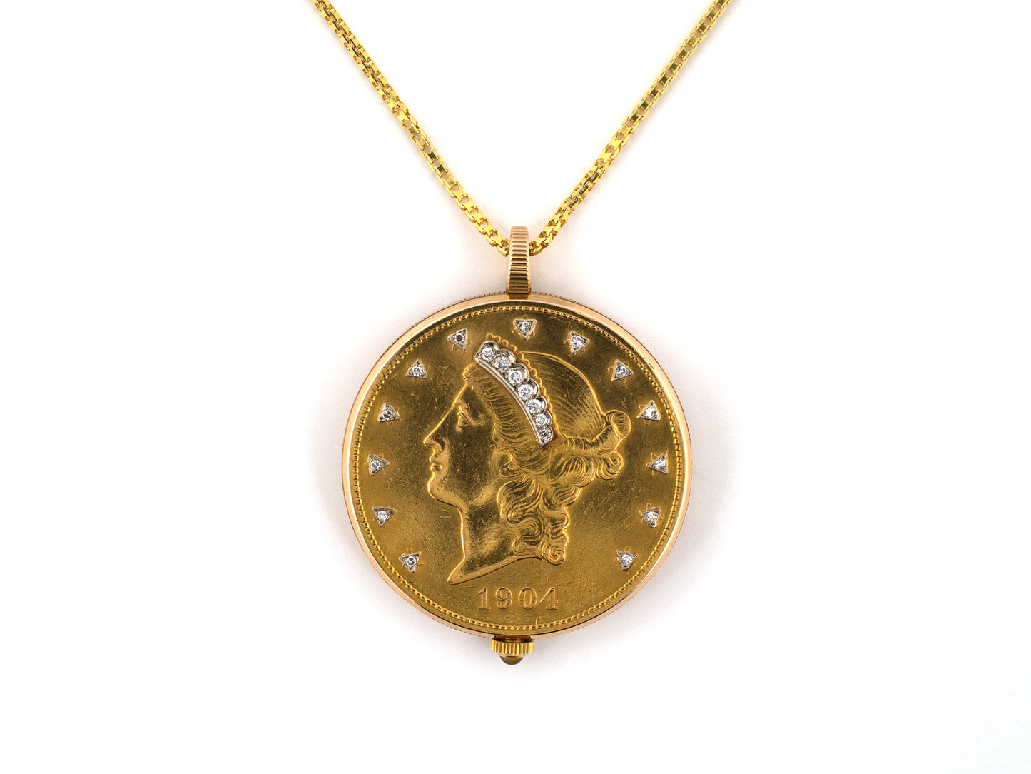 61394 - Corum Gold United States $20 1904 Coin Open Face Pendant Pocket Watch