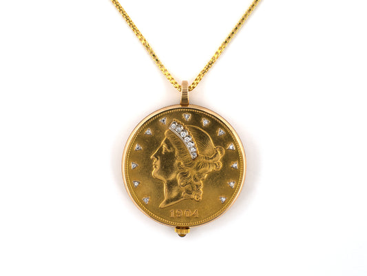 61394 - Corum Gold United States $20 1904 Coin Open Face Pendant Pocket Watch