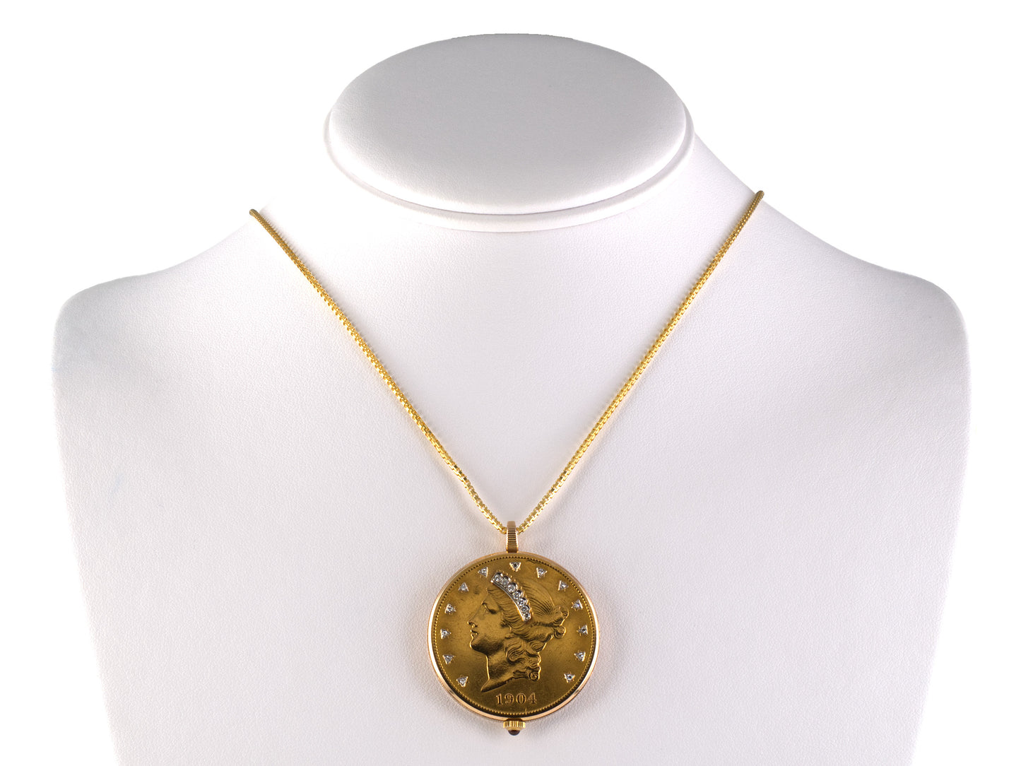 61394 - Corum Gold United States $20 1904 Coin Open Face Pendant Pocket Watch