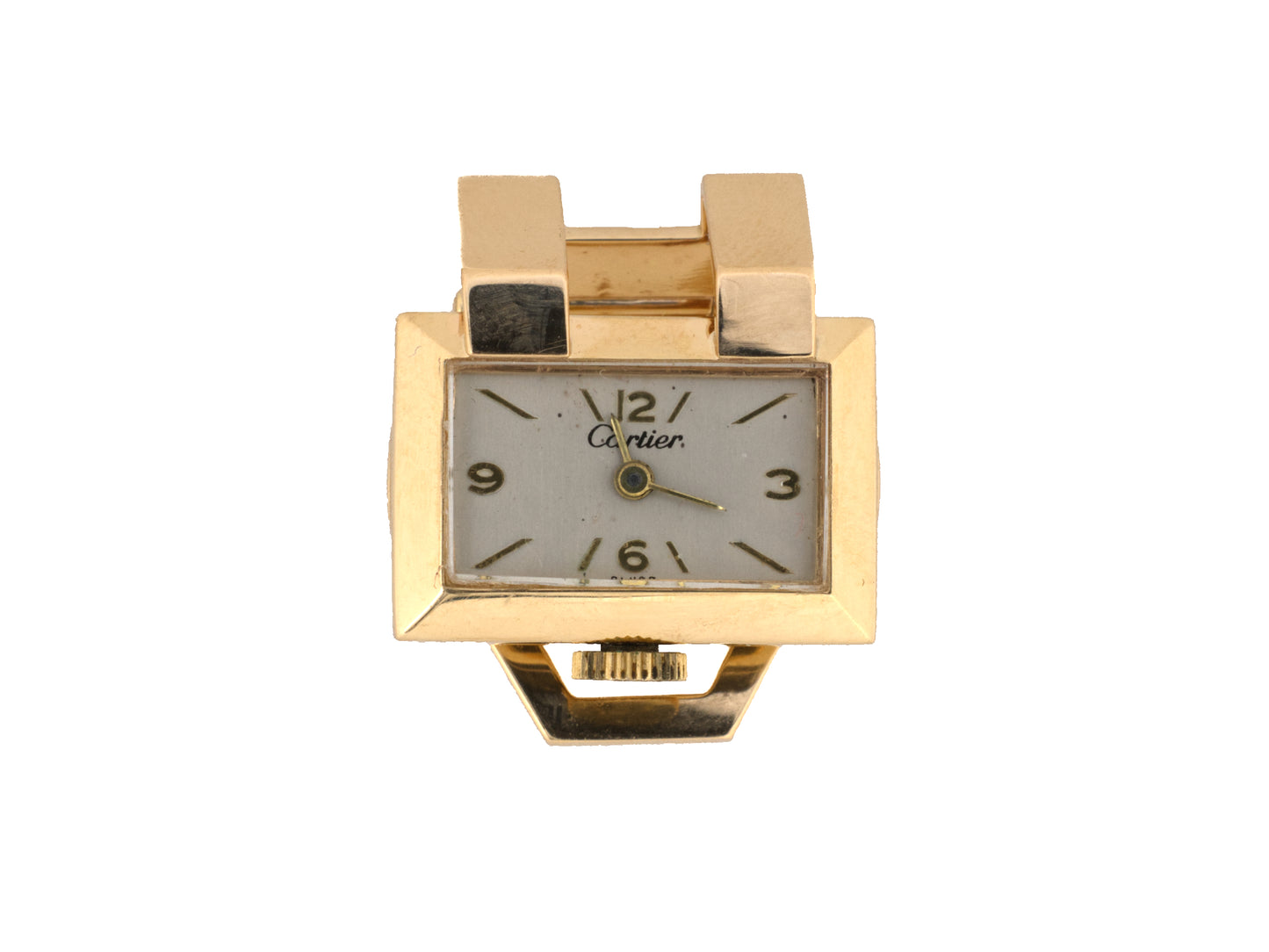 61395 - Retro Cartier & J Schulz Gold Tank Design Lapel Clip Pin Watch