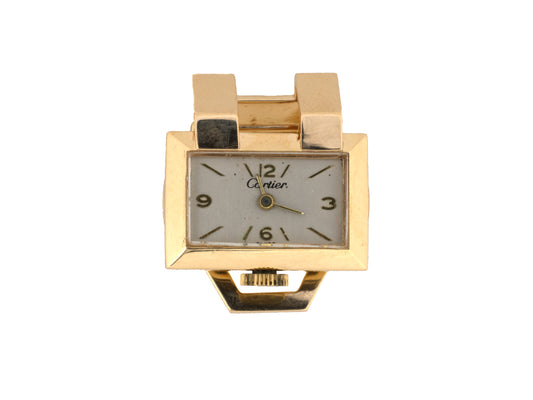 61395 - Retro Cartier & J Schulz Gold Tank Design Lapel Clip Pin Watch