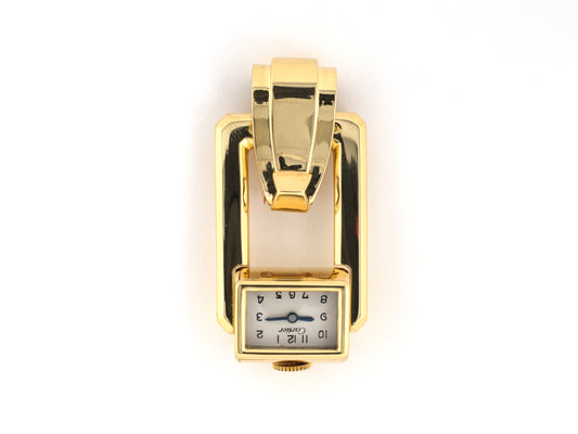61396 - Retro Cartier France Gold Corrugated Ribbon Rotating Lapel Pin Watch
