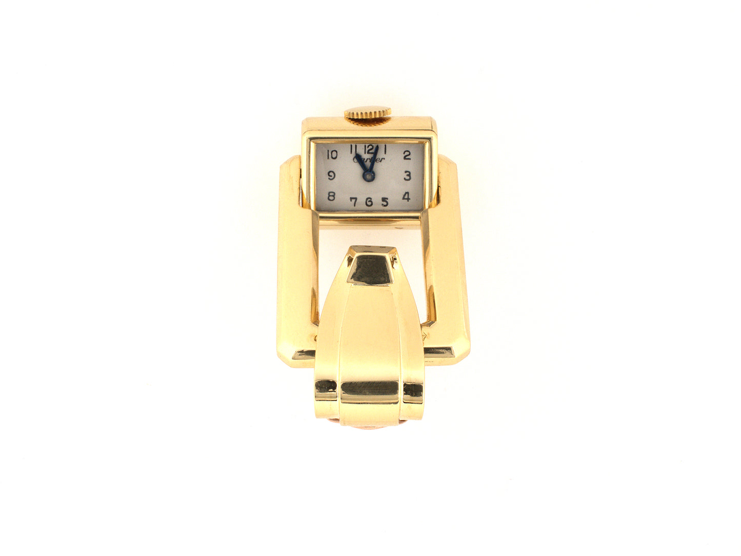 61396 - Retro Cartier France Gold Corrugated Ribbon Rotating Lapel Pin Watch
