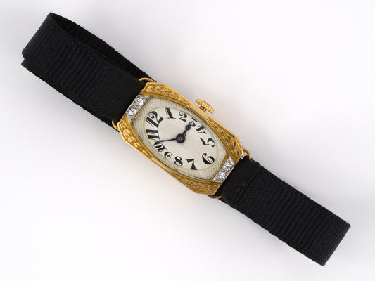 67396 - Circa 1920 Patek Philippe Gold Platinum Diamond Rectangular Face Watch