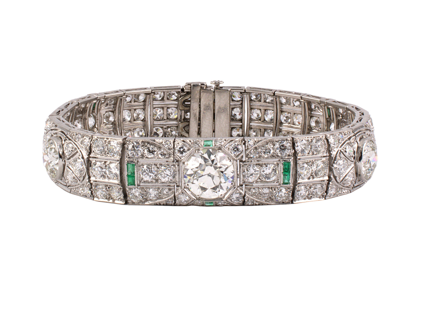 70997 - Art Deco Platinum Diamond Emerald Bracelet