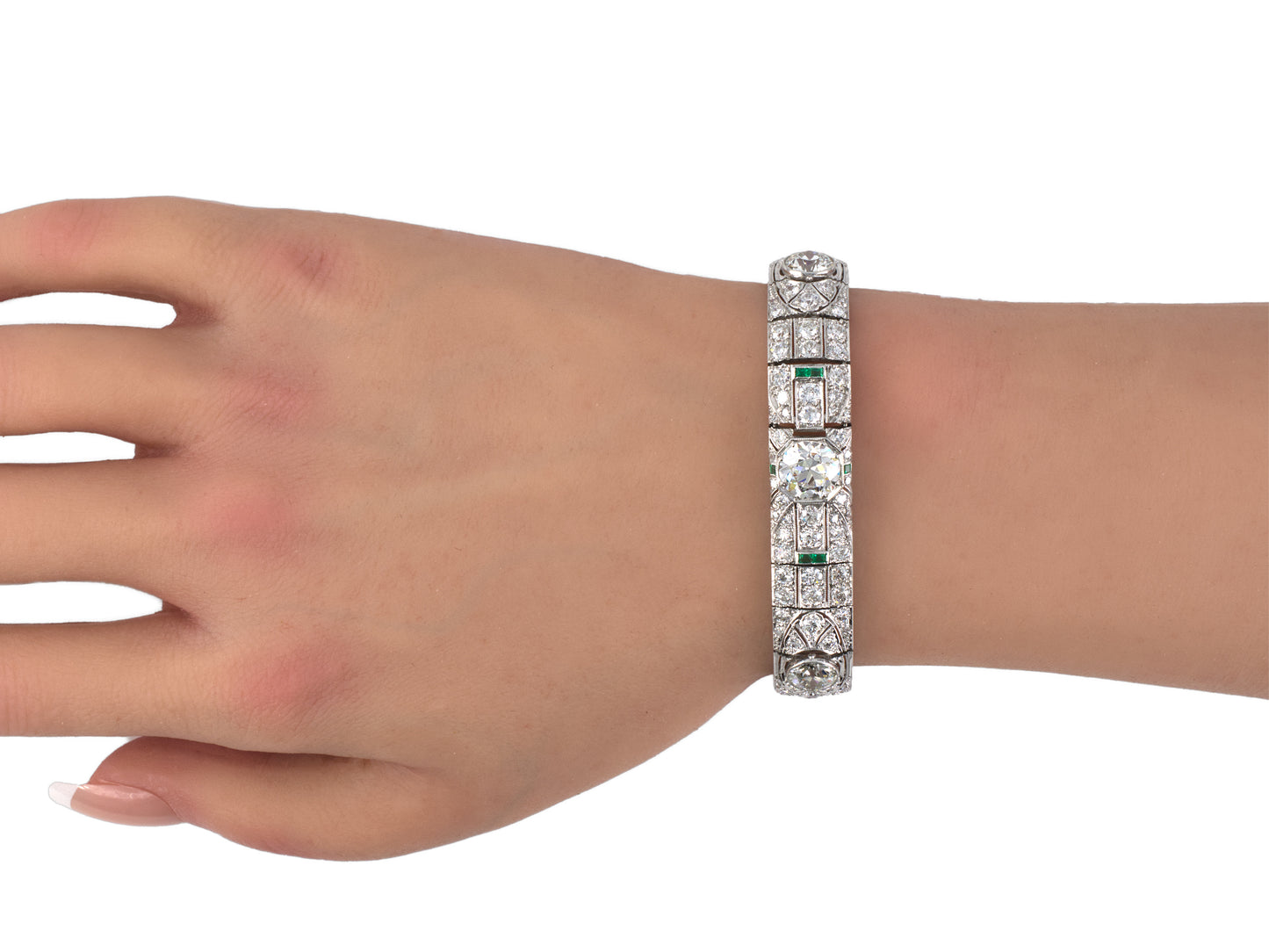 70997 - Art Deco Platinum Diamond Emerald Bracelet