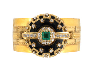 71191 - SOLD - Victorian Circa 1860 Gold Diamond Emerald Bangle Bracelet