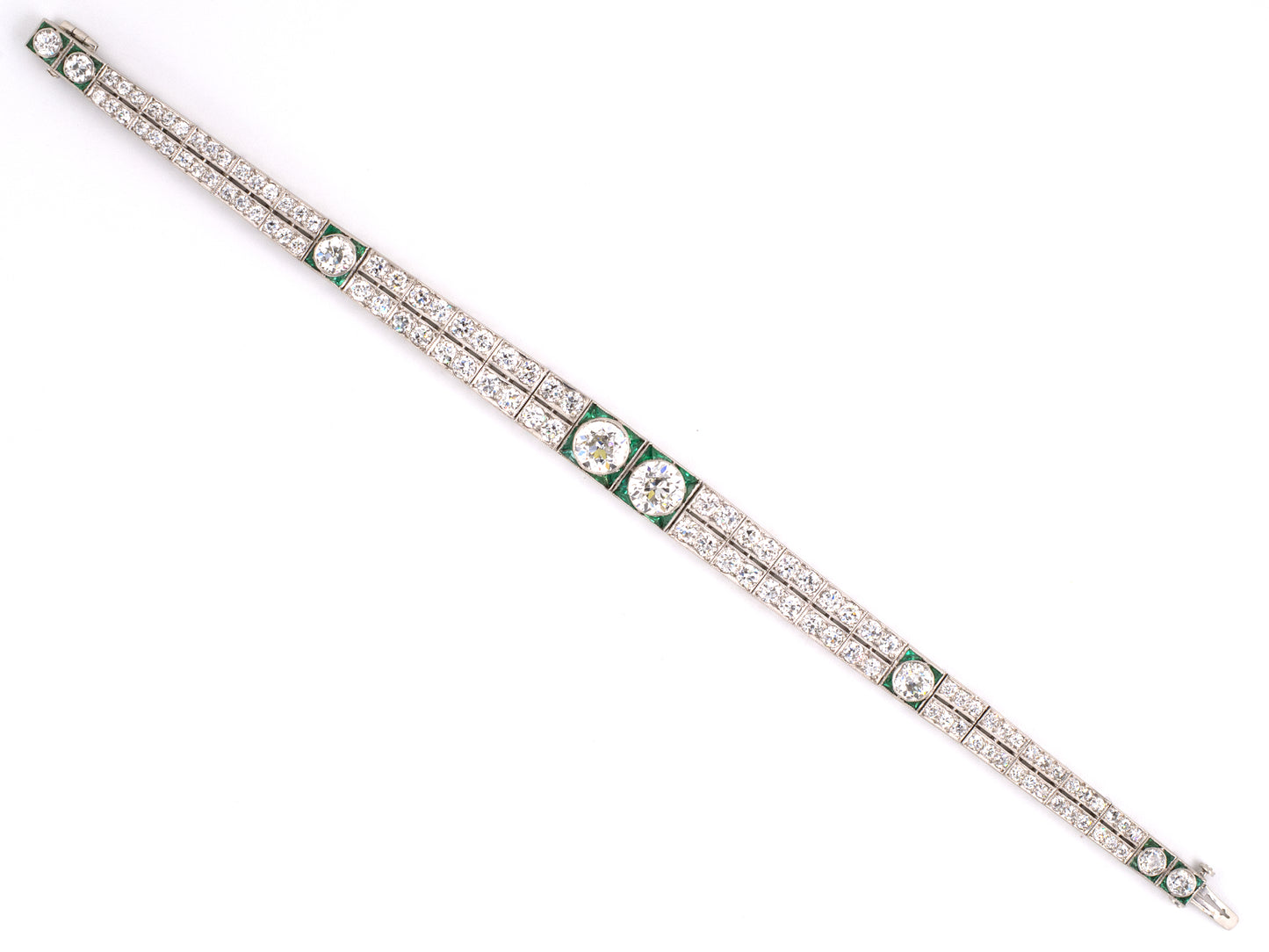 71463 - Art Deco Platinum Diamond Emerald Bracelet
