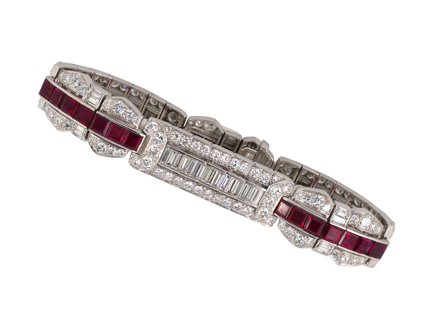 71758 - Art Deco Marcus Oscar Heyman Platinum Diamond AGL Burma Ruby Bracelet