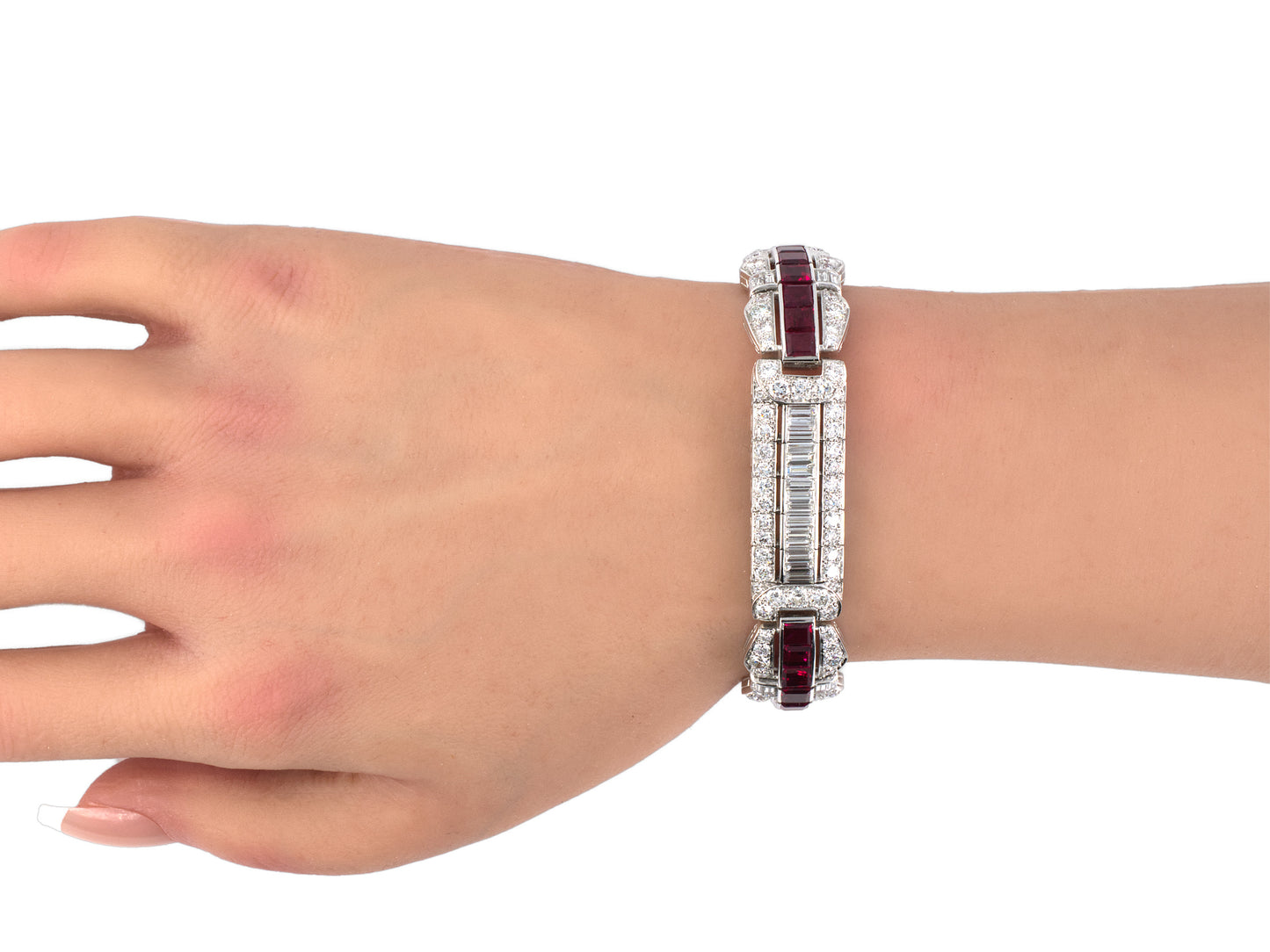 71758 - Art Deco Marcus Oscar Heyman Platinum Diamond AGL Burma Ruby Bracelet