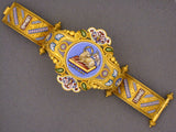 72558 - Victorian Etruscan Revival Gold Lamb Dove Floral Micro Mosaic Bangle Bracelet