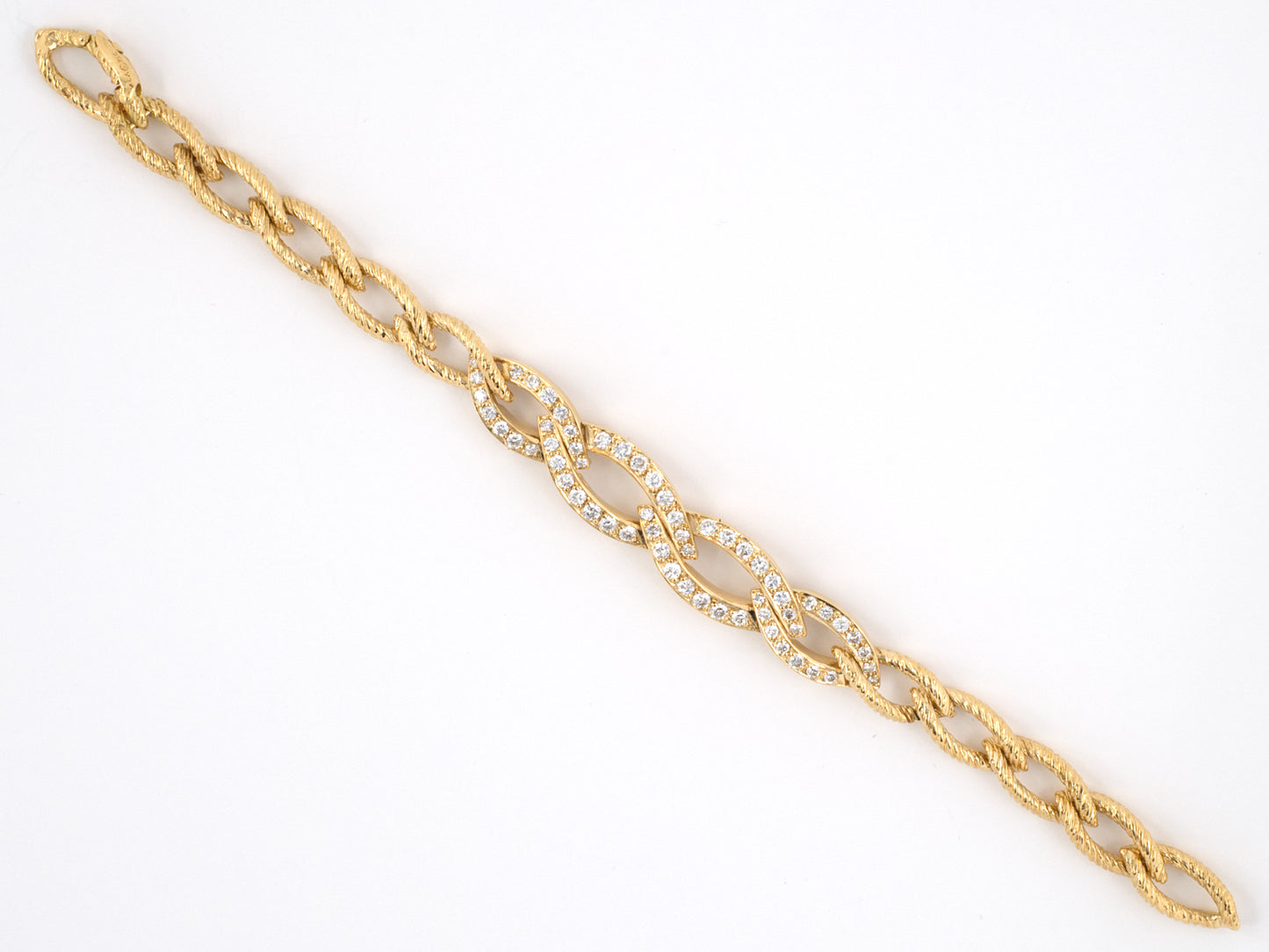 72603 - SOLD - Circa 1960s Van Cleef & Arpels Gold Diamond Twisted Marquise Bracelet