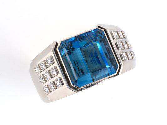 72606 - Circa 2005 De Vroomen Platinum Aqua Diamond Bangle Bracelet