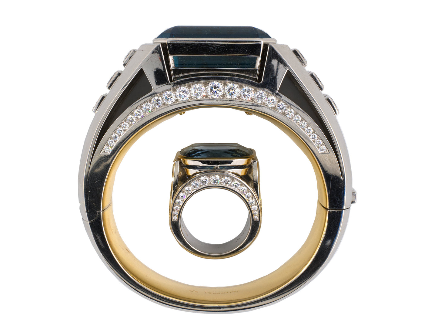 72606 - Circa 2005 De Vroomen Platinum Aqua Diamond Bangle Bracelet