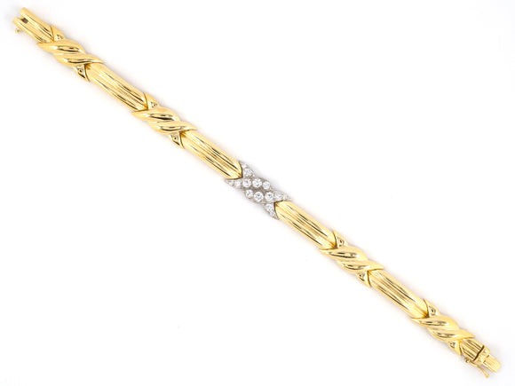 72742 - SOLD - Tiffany Gold Platinum Diamond Knot Bracelet