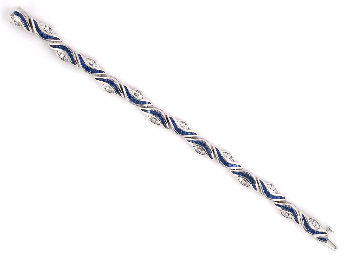 72883 - SOLD - Krypell Gold Diamond Sapphire Swirl Wave Line Bracelet