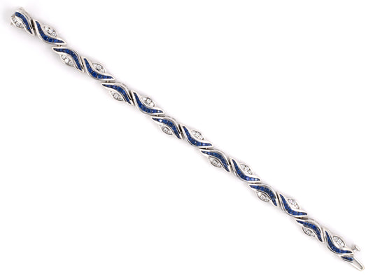 72883 - SOLD - Krypell Gold Diamond Sapphire Swirl Wave Line Bracelet