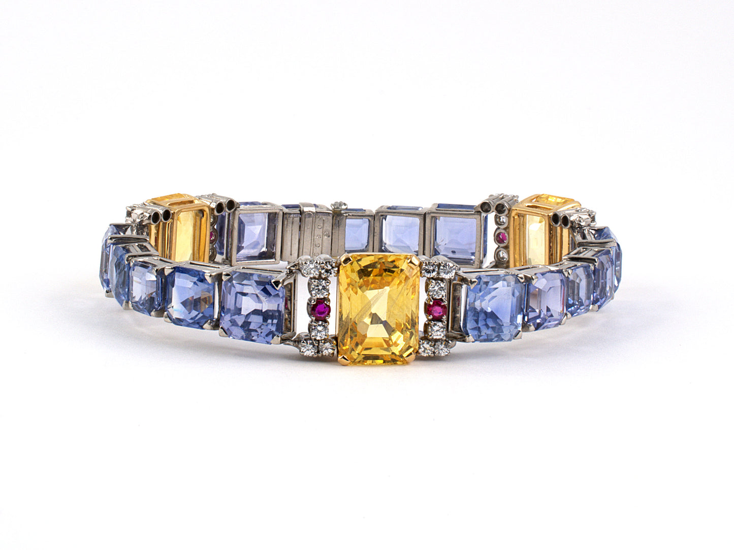 72900 - Circa 1940 Retro Oscar Heyman Palladium Platinum Gold AGL Ceylon Sapphire Ruby Diamond Bracelet