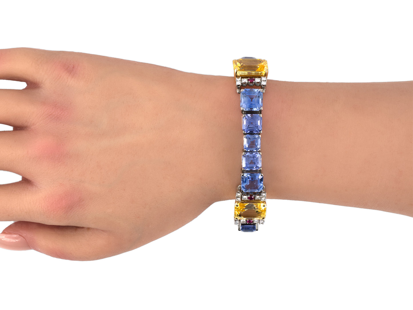 72900 - Circa 1940 Retro Oscar Heyman Palladium Platinum Gold AGL Ceylon Sapphire Ruby Diamond Bracelet