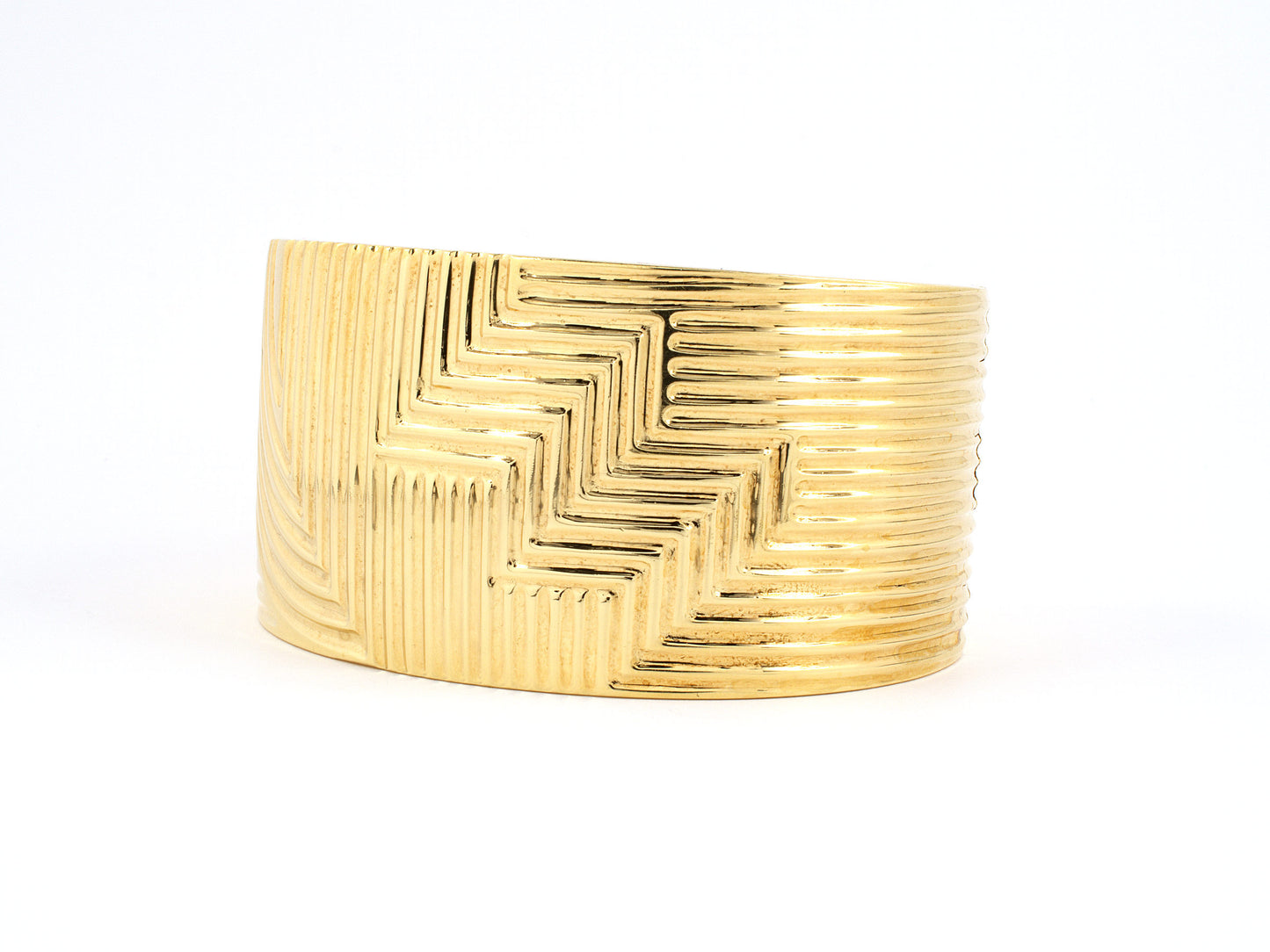 72954 - Gold Corrugated Geometric Hinged Cuff Bangle Bracelet