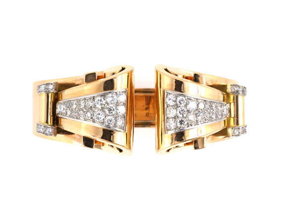 73083 - Retro Gold Platinum Diamond Bangle Bracelet