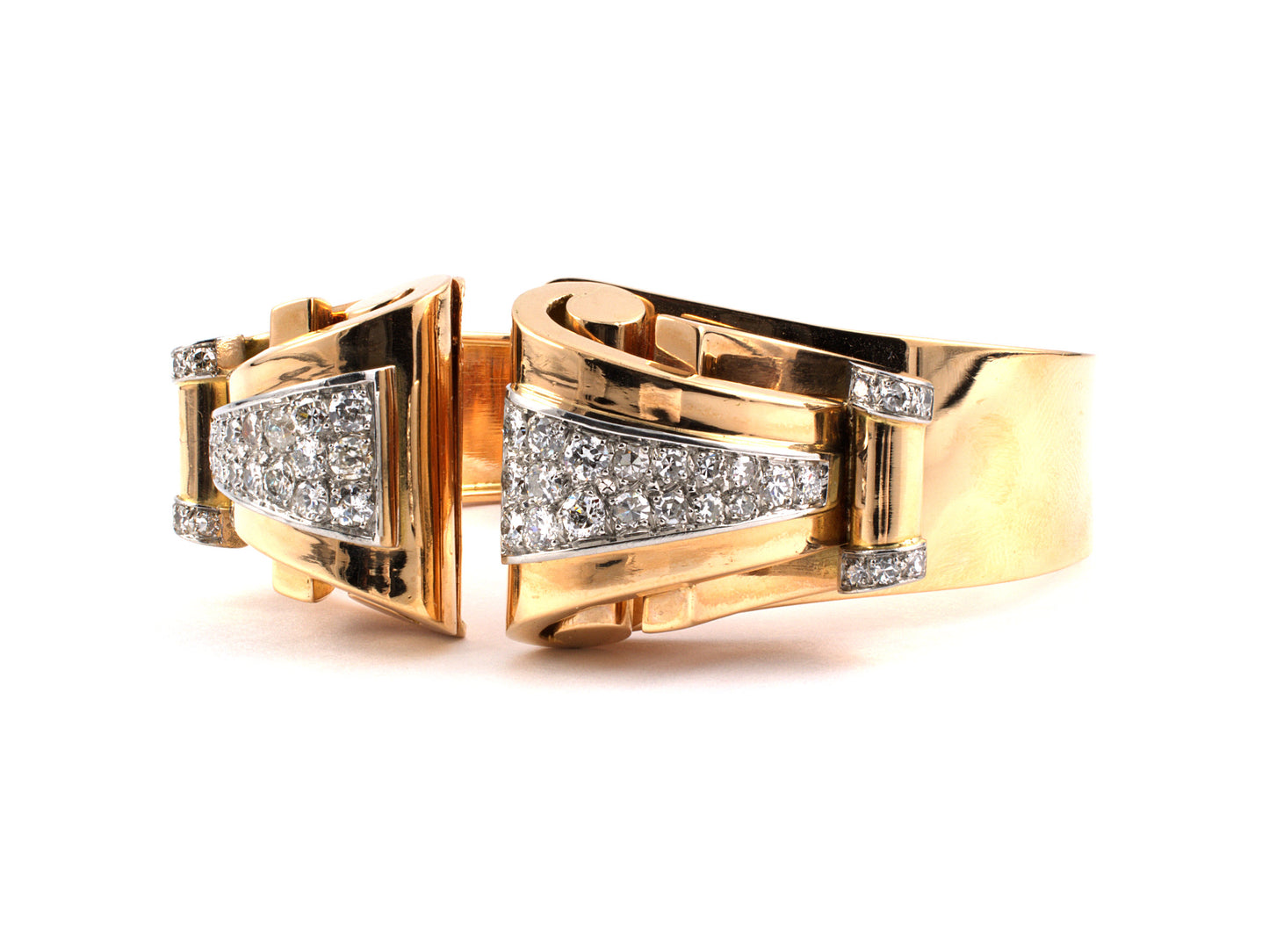 73083 - Retro Gold Platinum Diamond Bangle Bracelet