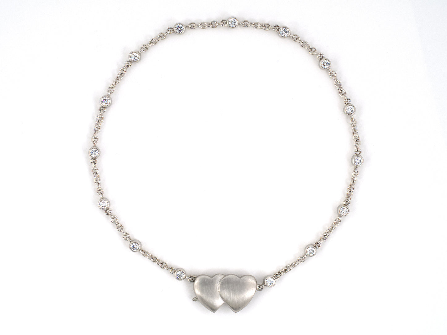 73514 - Circa 1950 Ruser Platinum Diamond Heart Bracelet
