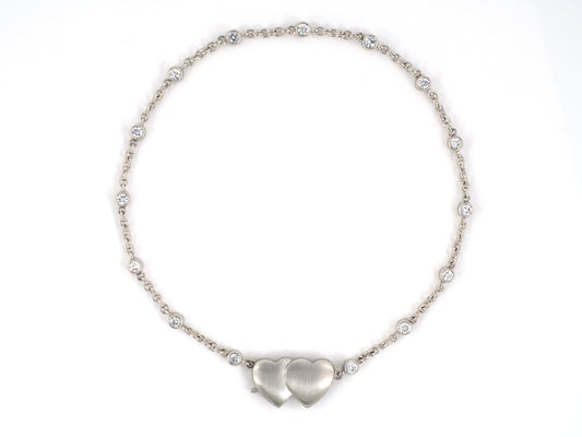 73514 - Circa 1950 Ruser Platinum Diamond Heart Bracelet