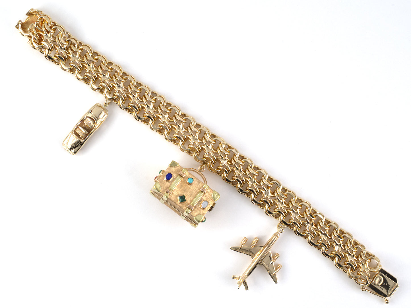 73529 - SOLD - Circa 1950s Gold Spiral Link Trunk Airplane Car Travel Bracelet
