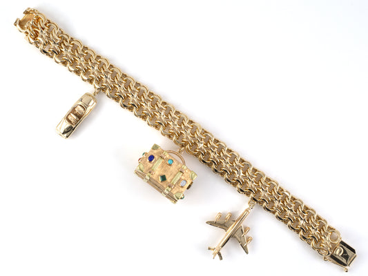 73529 - SOLD - Circa 1950s Gold Spiral Link Trunk Airplane Car Travel Bracelet